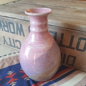 Vintage SIGNED Spun Speckle Pottery Vase Purple Pink 6.5" Tall